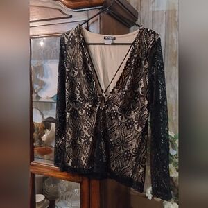 VENUS Black Graphic Tie Front Blouse